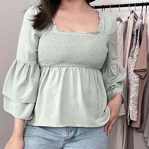 SAGE  bell sleeved TOP